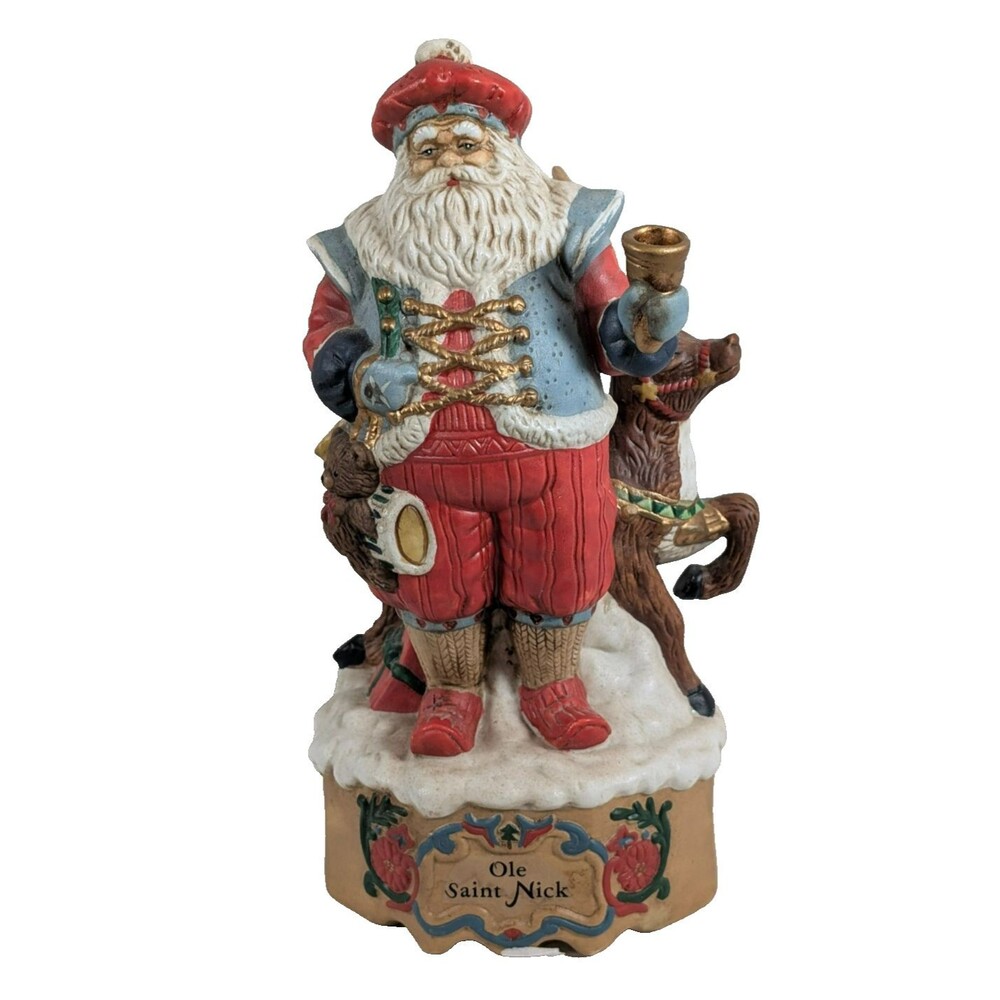 Ole Saint Nick Santa Music Box Candle Holder Here Comes Santa Claus Sankyo